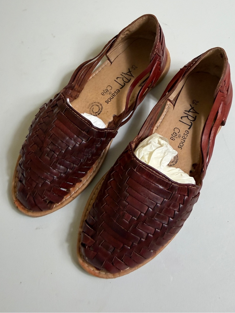 Artisanal Mexican Leather Huaraches Sandals Brown Size 25 / US Women's 8
